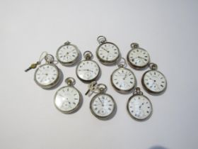 Ten mostly silver cased open faced pocket watches, mainly 19th Century English examples