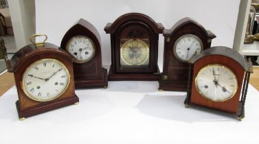 Five assorted mantel clocks including lancet, arch and domed top Comitti