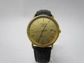 A Longines Presence quartz wristwatch with gold plated and stainless steel case