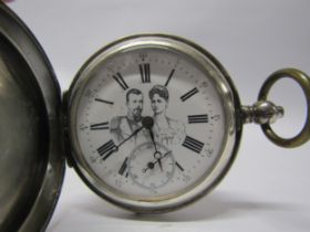 A Russian silver pocket watch awarded to Russian rifle shooters with Tsar Nicholas and Feodorovna