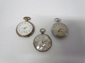 An Elgin cased 14k gold filled pocket watch, Argent example with silver face and bimetallic example