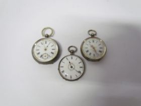 Three Continental silver fob watches including Swiss made all with decorative cases. Floral