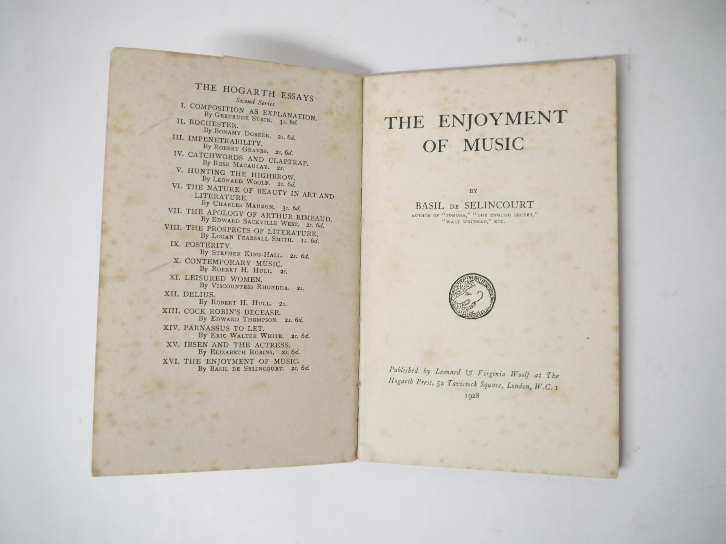 Basil de Selincourt: 'The Enjoyment of Music', London, The Hogarth Press, 1928, "The Hogarth - Image 2 of 3