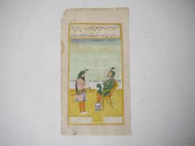 A hand coloured Indian Miniature on paper of a seated native Prince and his follower, illuminated in