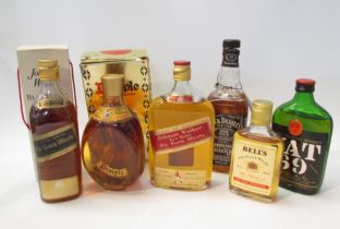 Jack Daniels 700ml (paper seal broken), VAT 69, Johnnie Walker Red Label 50cl, Bell's 18.75cl,