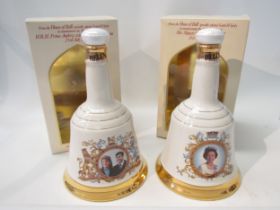 Two Bell's whisky bells, Queen's 60th Birthday and Andrew and Sarah's wedding, boxed (2)