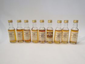 9 Whisky miniatures 5cl, all Connoisseurs Choice, 1998 Caperdonich, 1968 Benrinnes, 1969 Benriach,