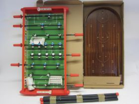 A boxed House of Marbles bagatelle and a table football game (2)