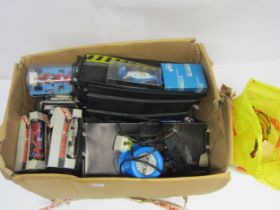 Assorted Scalextric slot racing items including boxed cars
