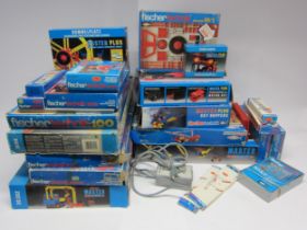 A large collection of Fischer Technik construction toy sets including Master Plus Moror Set, Sky