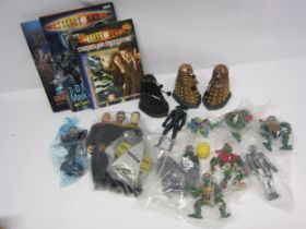 Assorted Doctor Who books and figures, three Star Trek figures, Teenage Mutant Ninja Turtle