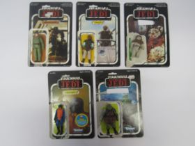 Five original Palitoy / Kenner Star Wars Return Of The Jedi plastic action figures, all with
