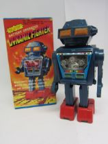 A boxed J-Toy (Japan) 1023 Dynamic Fighter battery, operated blue plastic robot with lithographed