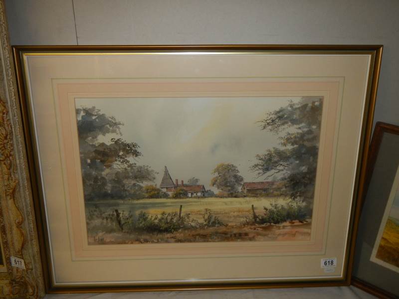 A framed and glazed watercolour rural scene, 73 x 58 cm.