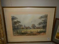 A framed and glazed watercolour rural scene, 73 x 58 cm.