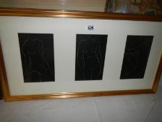 Eric Gill (1882-1940) Three female nude engravings (in one frame) from 25 nudes