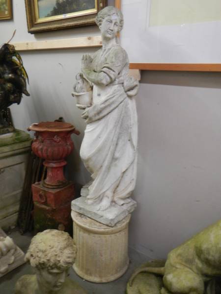 A pair of tall garden female statues on pedestals. COLLECT ONLY. - Image 2 of 5