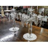 A matching pair of five branch glass candelabra, COLLECT ONLY.
