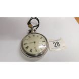 A Chester 1891 silver matching cased/crown & verge pocket watch with key, white dial, in working ord