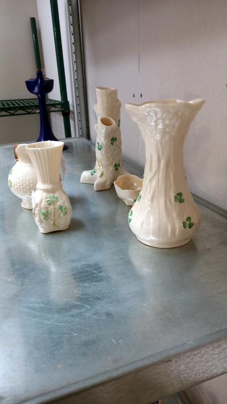 A collection of Irish Belleek porcelain, all marked with Belleek stamps (3 vases. 1 jug & a small - Image 3 of 3