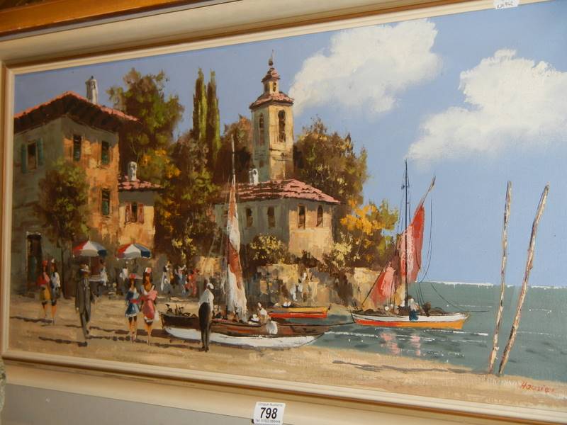 An original oil painting of a beach scene by Henry Housier. - Image 3 of 4