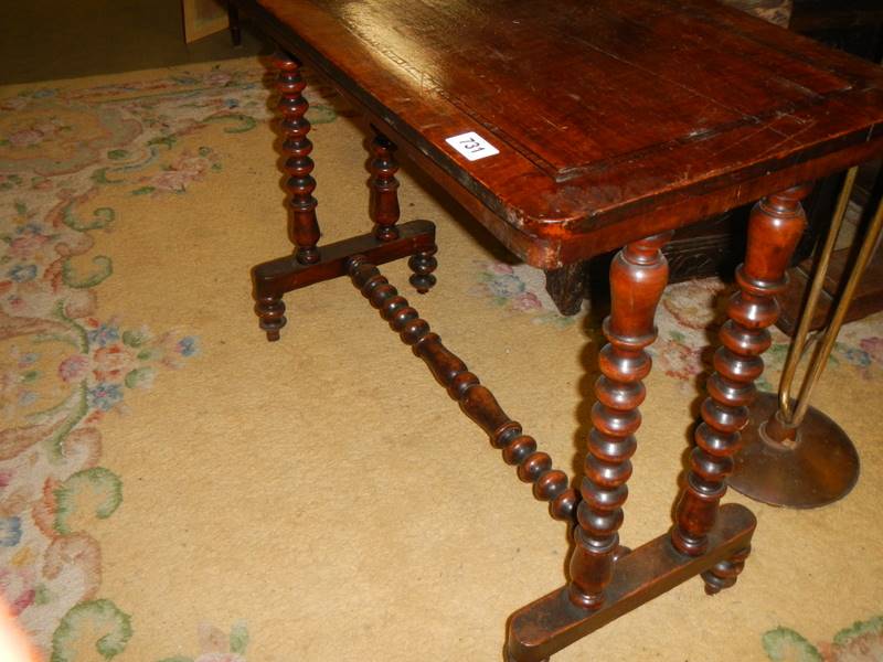 An early 20th century side table with bobbin turned legs and stretcher. - Image 2 of 2
