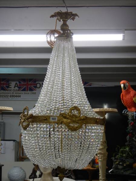 A fabulous brass 'basket' chandelier with over 4000 crystals. COLLECT ONLY. - Image 2 of 5