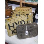 Four fire hydrant plates, early 20th century including Cleethorpes and Hull.