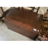 A vintage dark stained pine blanket box - 67cm x 43cm x 34cm