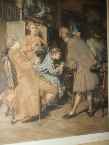 An early 20th century framed and glazed print featuring a Regency scene with artist. - Image 2 of 2