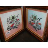 Two rare framed and glazed hand enamelled Isle of Man TT 50p coins.