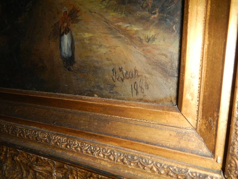 A gilt framed oil on canvas rural scene, signed but indistinct, dated 1886. - Image 3 of 3