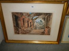 A mid 19th century framed and glazed watercolour entitled Hadrian's Villa, Tivoli 79 x 62 cm.