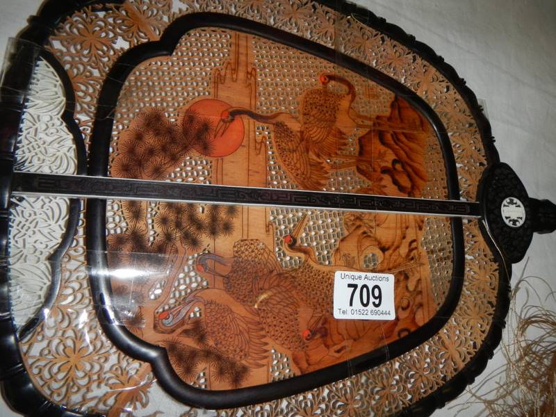 An antique oriental wooden fan. a/f. - Image 2 of 8