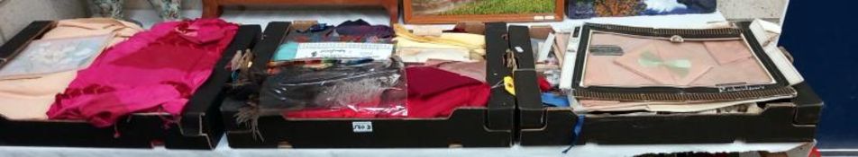 3 boxes of vintage material plus assorted textiles