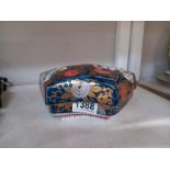 A Japanese fan shaped food box Arita ware Osech, Japan, signed