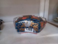 A Japanese fan shaped food box Arita ware Osech, Japan, signed