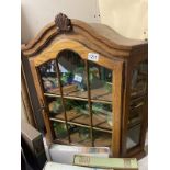 A dark oak cottage style table top corner display cabinet - 68cm x 38cm x 70cm high