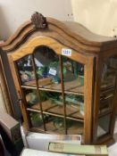 A dark oak cottage style table top corner display cabinet - 68cm x 38cm x 70cm high