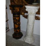 A white Corinthian style pedestal and a coloured example, COLLECT ONLY.