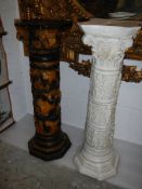 A white Corinthian style pedestal and a coloured example, COLLECT ONLY.