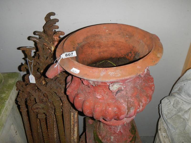 A terracotta style urn on pedestal, a/f. - Image 3 of 3