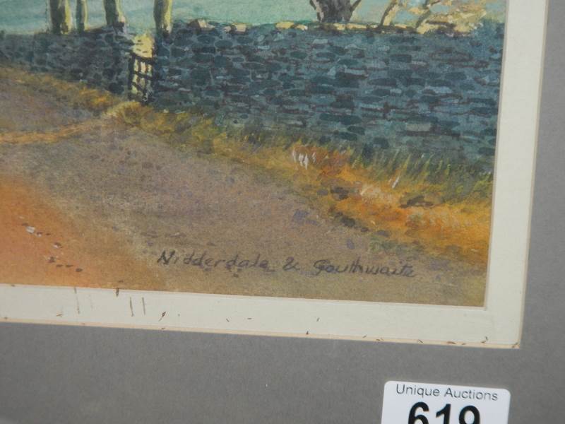 A framed and glazed watercolour entitled Nidderdale & Gouthwaite signed J Vincent, 50 x 41 cm. - Image 2 of 4