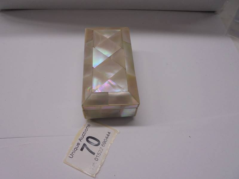 A three section mother of pearl stamp box. - Image 2 of 3