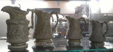 Set 3 Victorian Edward Walley graduated jugs + 1 similar with pewter lid.