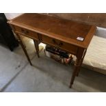 An antique style walnut side/wall table with 2 drawers - 77cm x 28cm x 76cm high