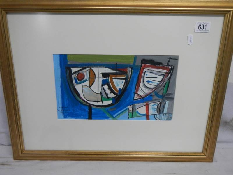 Cornish School abstract painting in acrylics entitled ‘Abstract old boats Newlyn’.