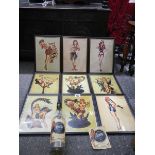 A set of 9 rare Sailor Jerry framed and glazed prints from Tattoo Brandy.