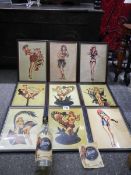 A set of 9 rare Sailor Jerry framed and glazed prints from Tattoo Brandy.