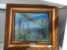 A gilt framed pastel of a Bluebell wood - 42cm x 37cm